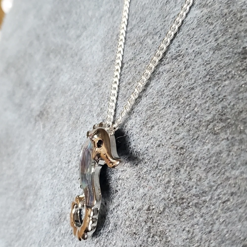 Abalone Shell Seahorse Necklace Brass Stainless Steel